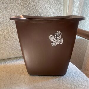 Vintage MCM Rubbermaid 2952 Wastebasket Trash Bin Brown White Flowers